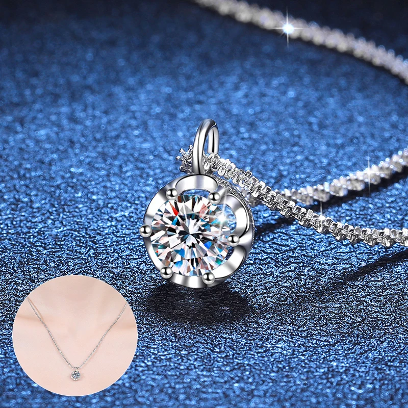 

Apaison Real Moissanite Pendant Necklace For Women Fine Jewelry 100% 925 Sterling Silver Adjustable Clavicle Chain Bridal Gift