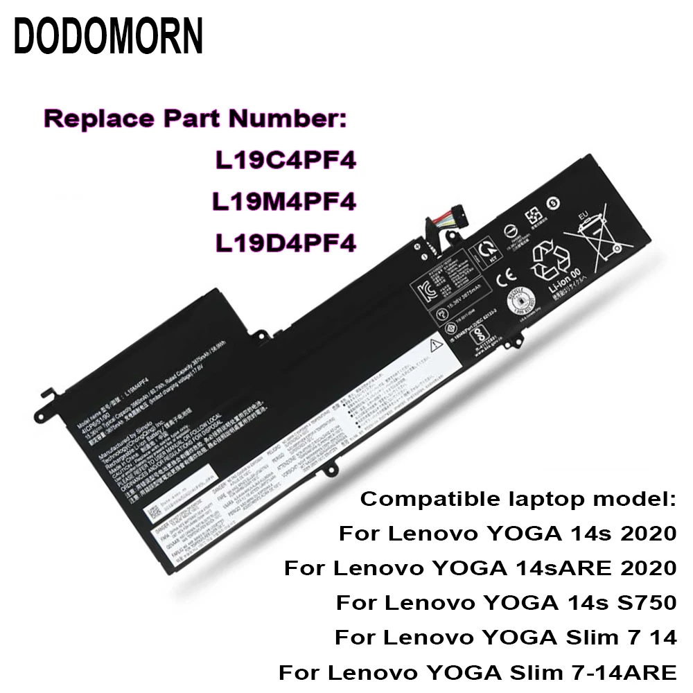 DODOMORN 100% New 15.36V 60Wh L19M4PF4 High Quality Battery For Lenovo YOGA 14s 14sARE S750-14 2020 Slim 7-14ARE 7 14 Free Tools