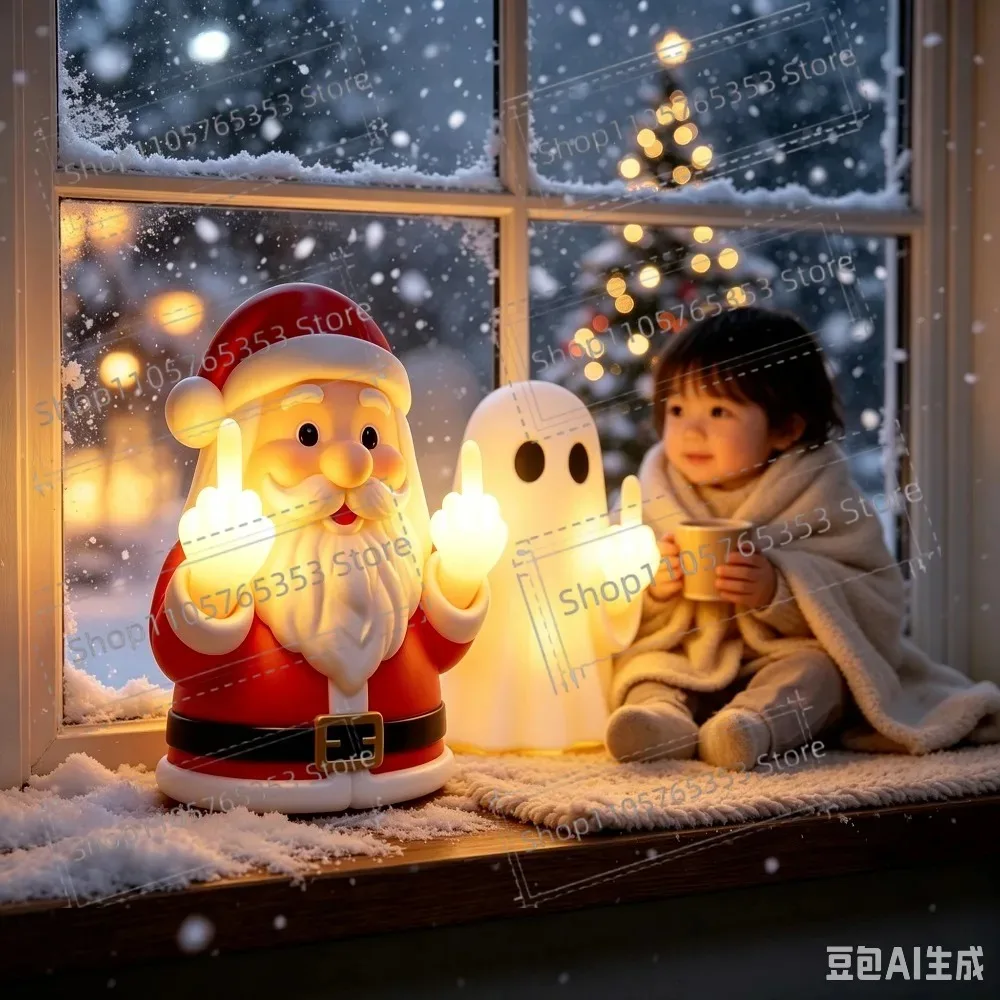 2026 Christmas Santa Claus Middle Finger Night Light Resin Statue,Christmas Party Desktop Decoration,Christmas Holiday Gifts