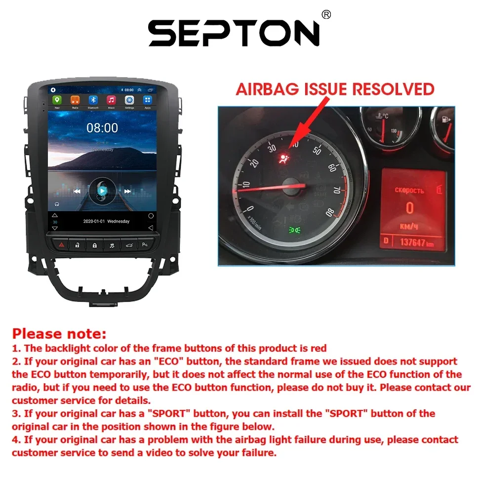 SEPTON Car Stereo Radio for Opel Astra J Vauxhall Buick Verano 2009-2015 Android 9.7