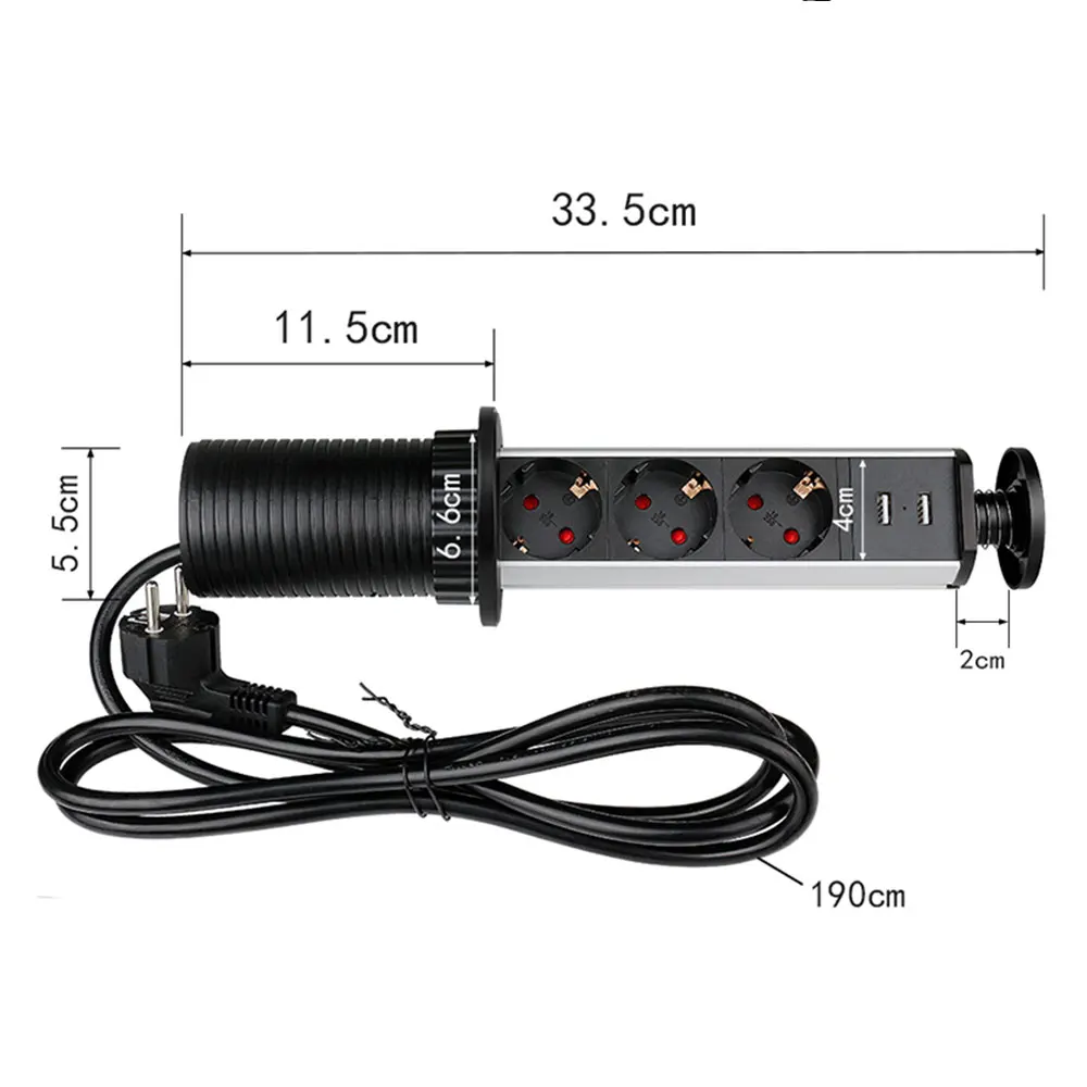 Presa di corrente Pop-Up retrattile 3 spina ue e 2 porte di ricarica USB, presa di corrente Pop-Up da tavolo da lavoro multifunzione.