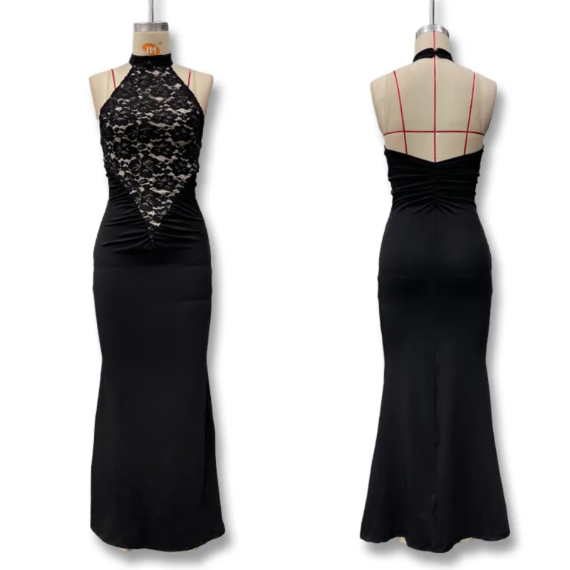 

Midi Dresses Lace Patchwork Sleeveless Dresses Women Summer Eur Us Ru Sexy Backless Dinner Beach Party Vacation Long Dresses New
