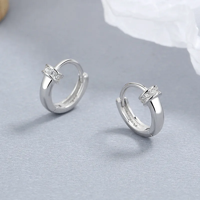 ¡Nunca se decolora! Pendientes de aro de cristal de Plata de Ley 925 auténtica para mujer, joyería coreana para fiesta de boda, regalo, 2023