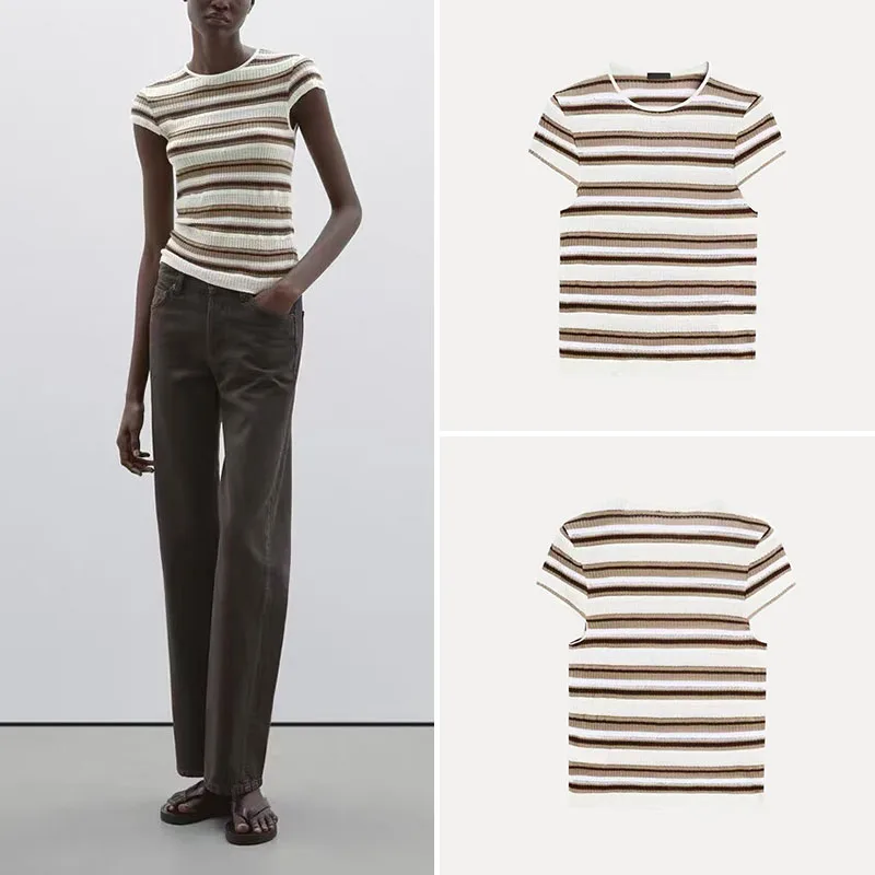 

Faionable полосатая круглая женская футболка Ne ort Sve, повседневная летняя новинка, женская одежда MD, 2025 г.