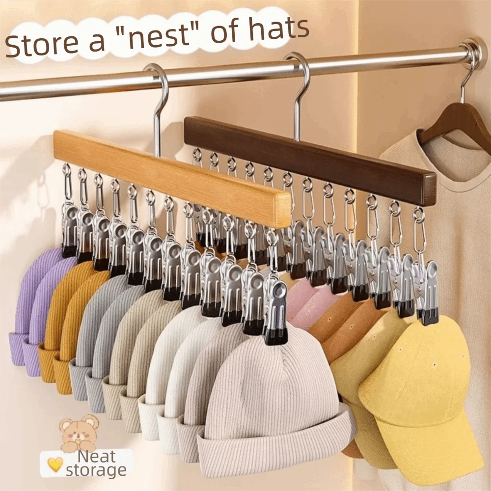

Space Saving 360°Rotation Wood Hanger 10/12 Clips No Trace Drying Rack Strong Wooden Stainless Steel Storage Rack Tie Hanging
