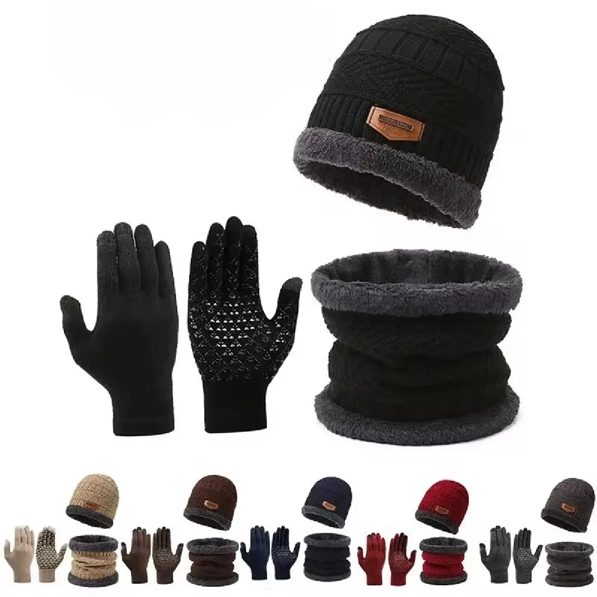 Men\'s Windproof Hat Outdoor Travel Leisure Winter Scarf Gloves Three-Piece Neck One Plus Cashmere Warm Winter Knitted Hat