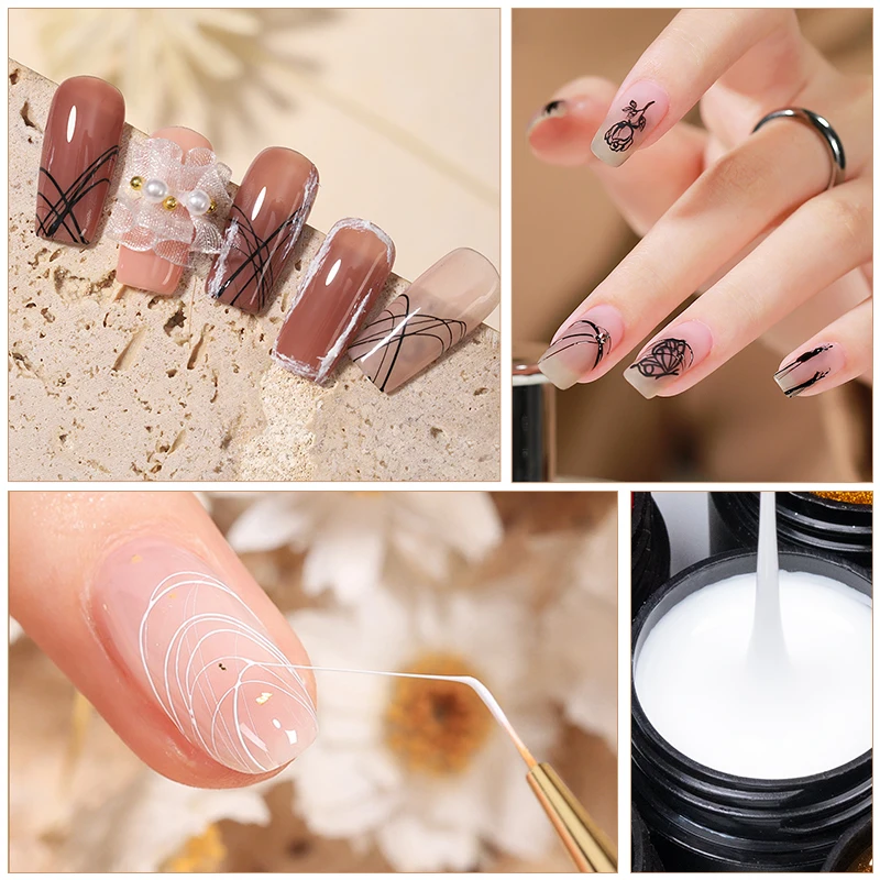 PUENTE 3個セット ブラック ホワイト カラー ドローイング プルワイヤー ジェルポリッシュ ドットペン付き ソークオフ UV/LED ネイル スパイダージェル マニキュア用