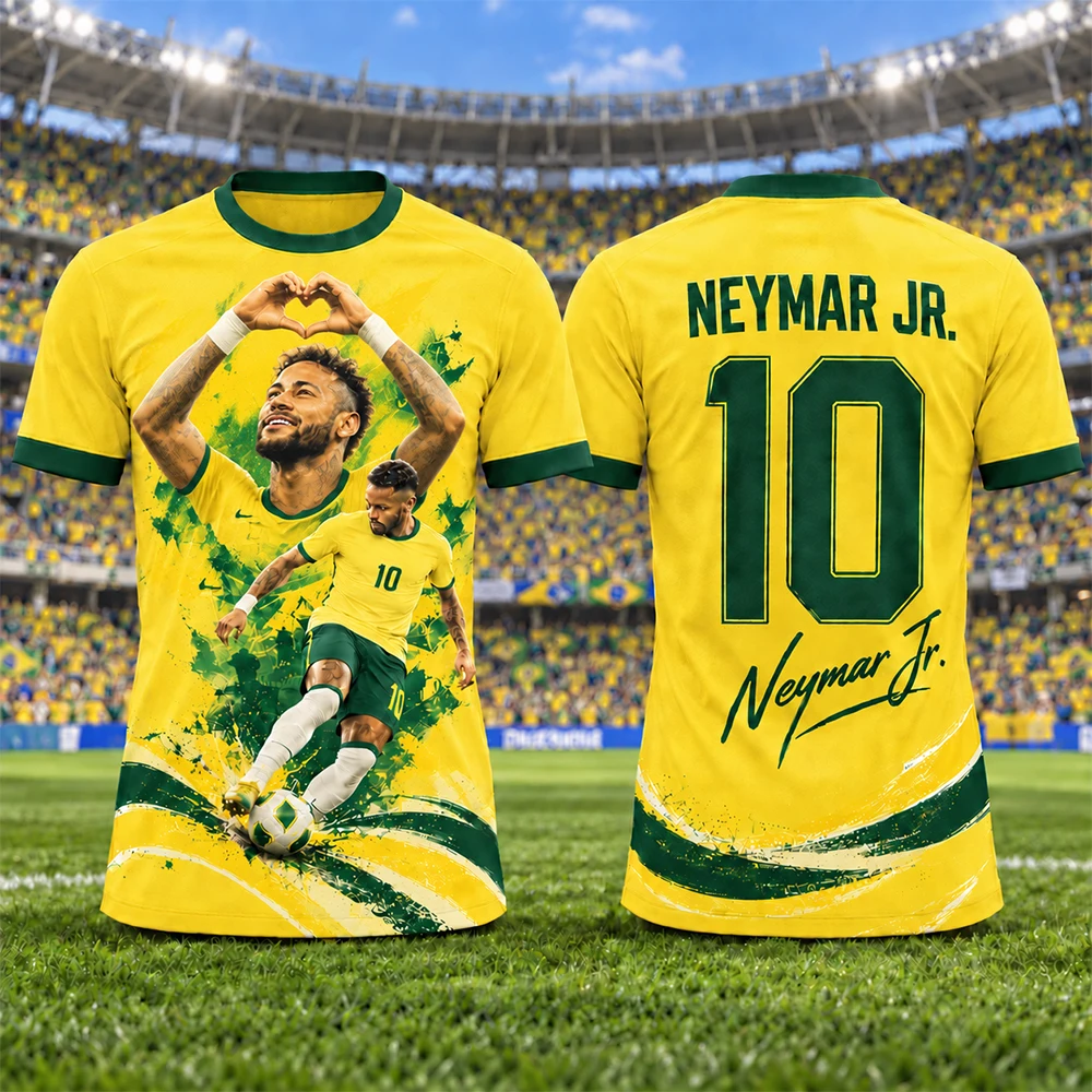 Legendary Neymar! Samba Dancer Brazilian National Team No.10 Star 3D Printed Quick Drying Football Suit, Fan Collection