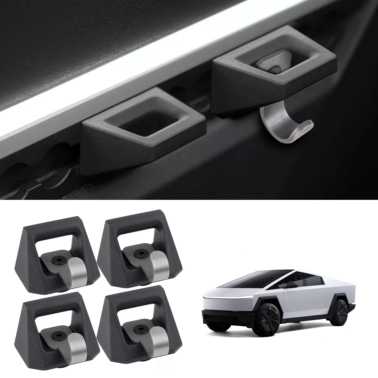 

Rear Bucket Rail L-shaped Energy Track Hook Equipment Truck Accessories 4 PCS For Tesla Cybertruck Cyber-Truck 2023 2024 2025