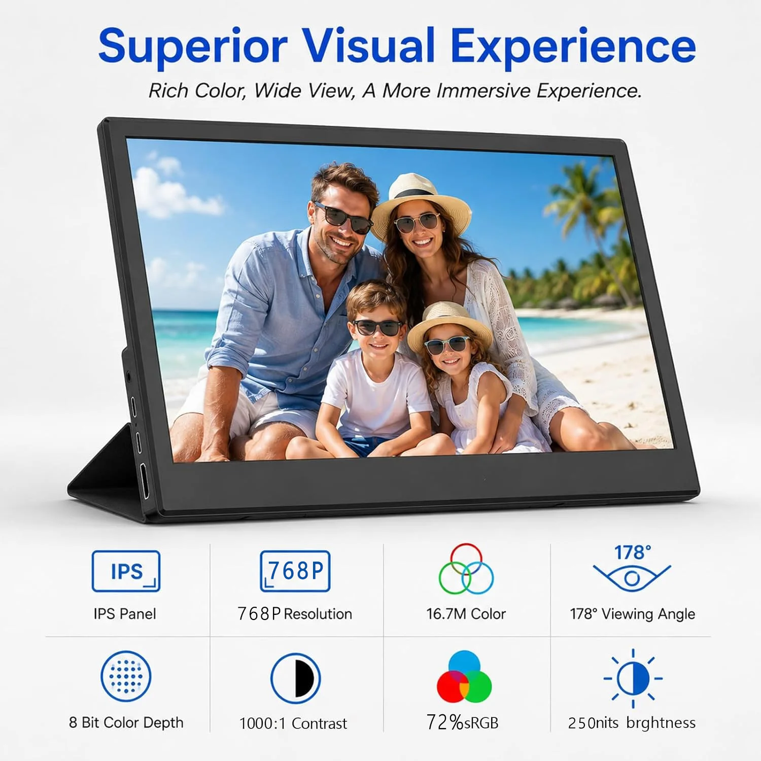 11.6 Inch Portable Monitor HD 1366*768P IPS 72%sRGB One line link With Type-C Mini HDMI For Laptop Phone TV XBox Dack Mac PS4/5