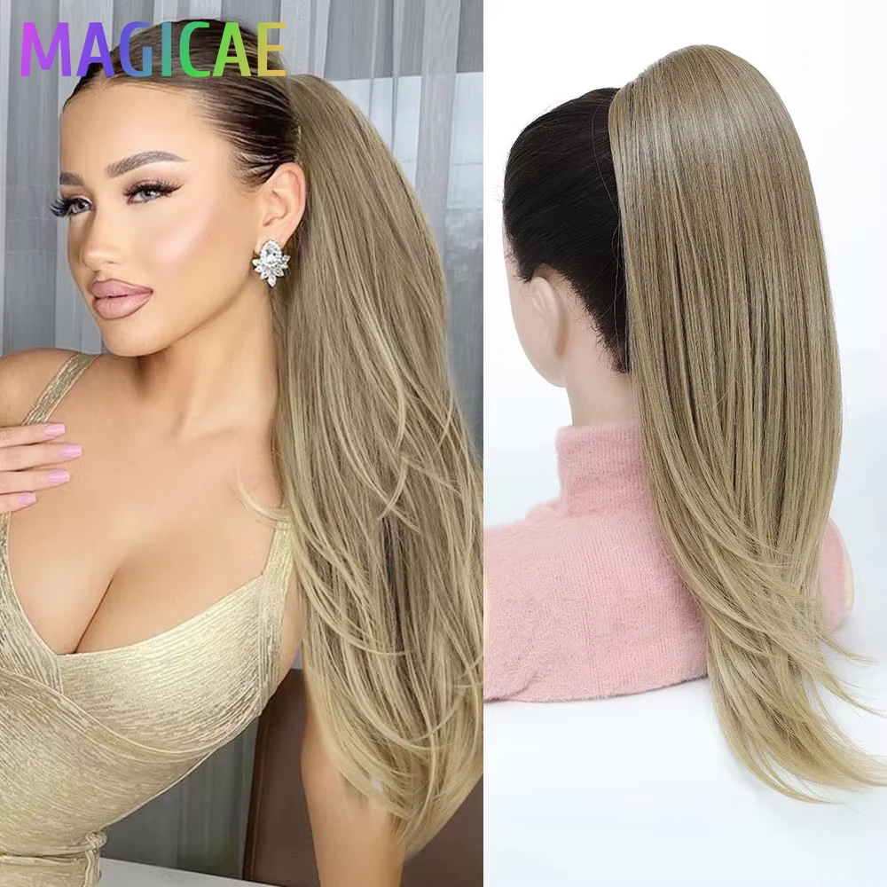 

Прямой хвост-шиньон 18 дюймов, 150 г, омбре, коричневый, оттенок 6 # Синтетические волосы для наращивания Blonde Piano Highlight P6/27 Bio, хвосты-шиньоны на завязках