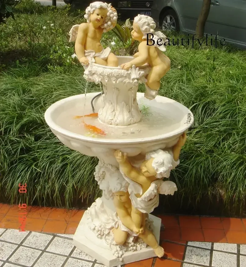 X40 European Sculpture Modern Home Hall Decoration Ornament Multi-layer Running Water Fountain Water Feature Handicraft Courtyar