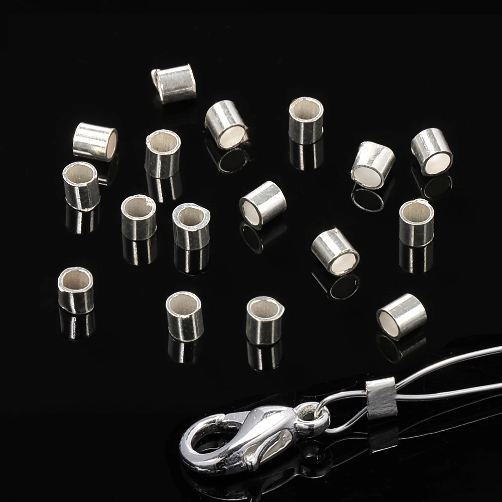 20pcs 925 Sterling Silver Crimp End Beads 1.5mm 2mm 2.5mm Crimps End Beads for DIY Necklace Bracelet Jewelry Making Findings