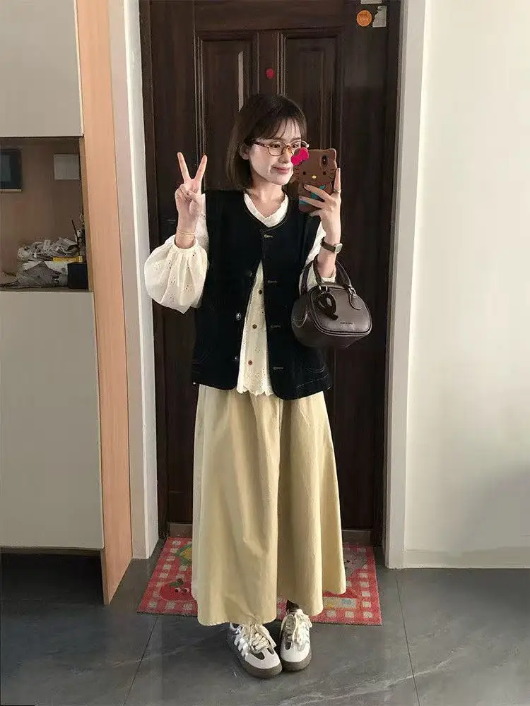 

Sli Long Sve irt Autumn Commute Sweet Lazy Chinese Retro Large Size Women's Top Faionable Casual Wear for Girls