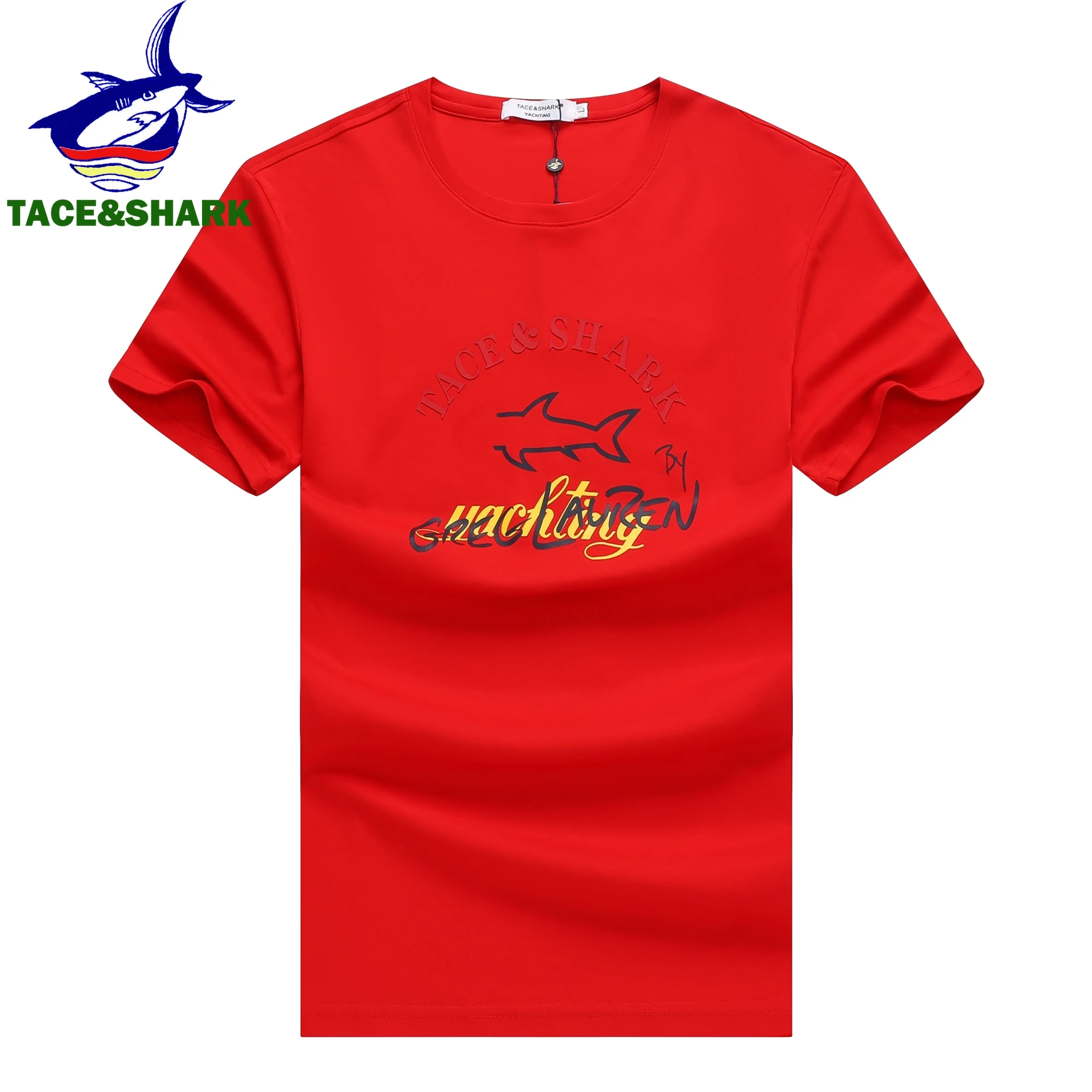 TACE&SHARK New Arrival 2024 Summer Fashion Shark Print T Shirts Casual Men Solid Color Tops Tees O-Neck Tshirts