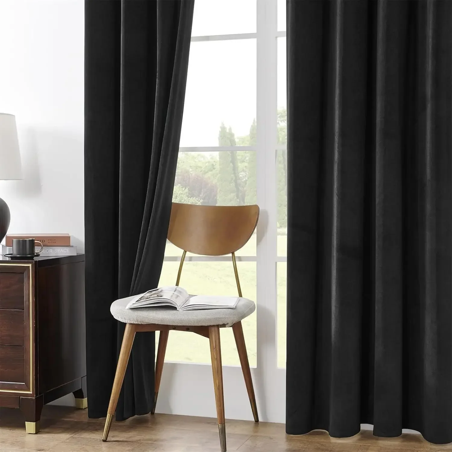 Heavy Duty Thermal Insulated Velvet Curtains 1PC Black Curtains for Living Room Curtain for Bedroom Luxury  Rod Pocket