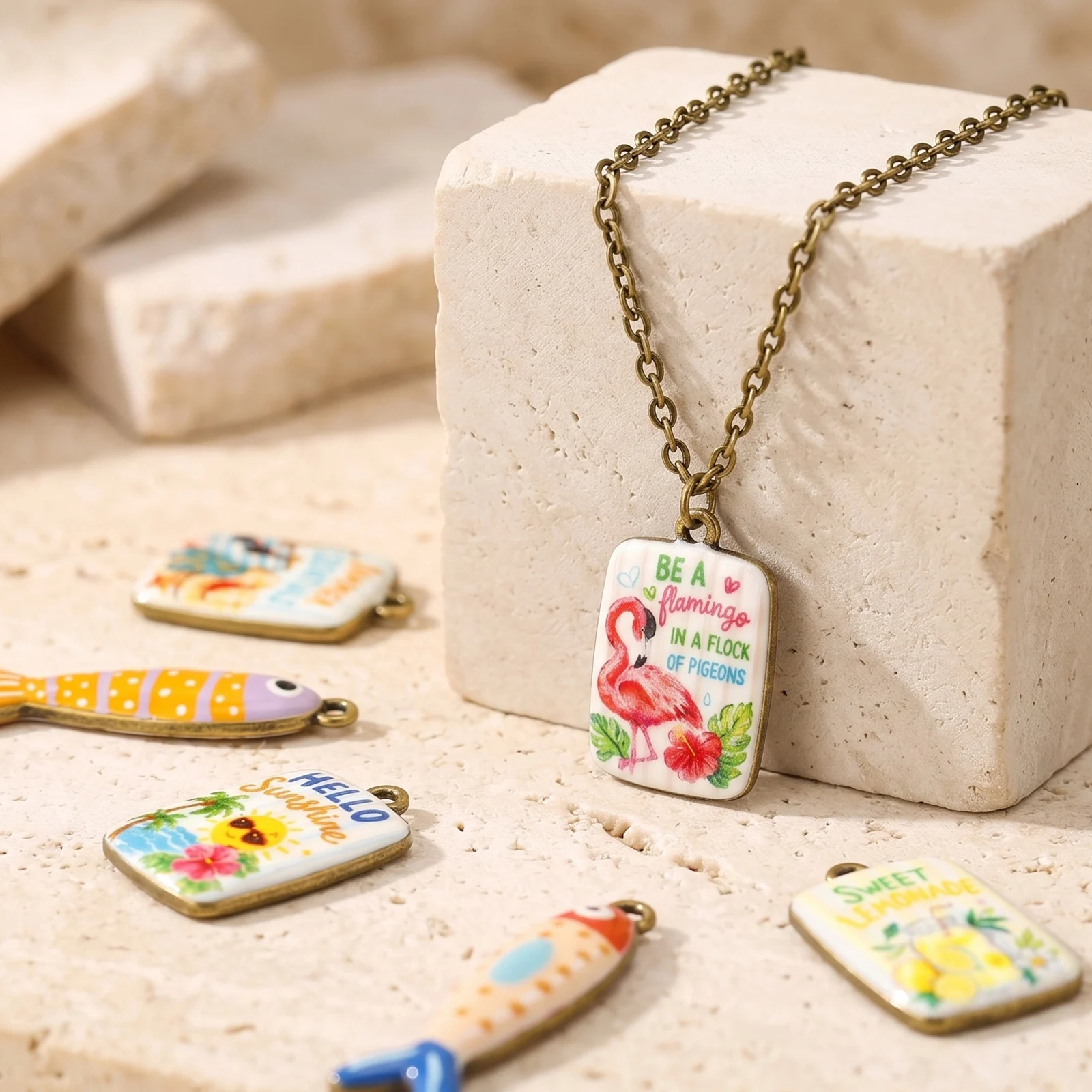 2pcs Multicolor Double-sided E - Resin Art Necklace review and price