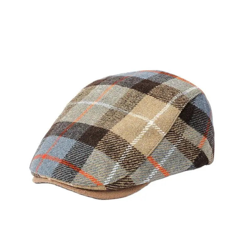 

LDSLYJR Autumn Cotton Plaid Print Newsboy Caps Flat Peaked Cap Men and Women Painter Beret Hats 142