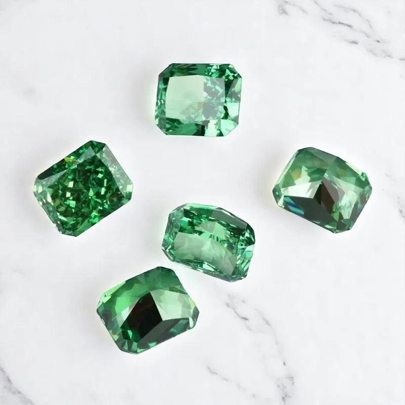 High Carbon Diamond Lab Zircon Cubic Zirconia Green Octagon Crushed Ice Cut Radiant Cut 5A+ Quality