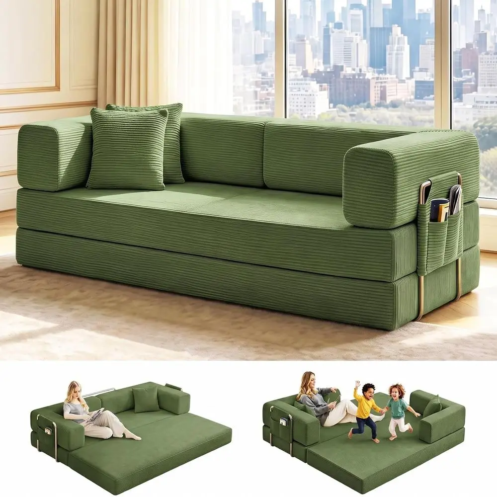 olding Soa Bed Convertable Corduroy Couch King Size loor Sleeper 4-in-1 DIY Combination ular Soa old Out uton Lounge Comy oldabl