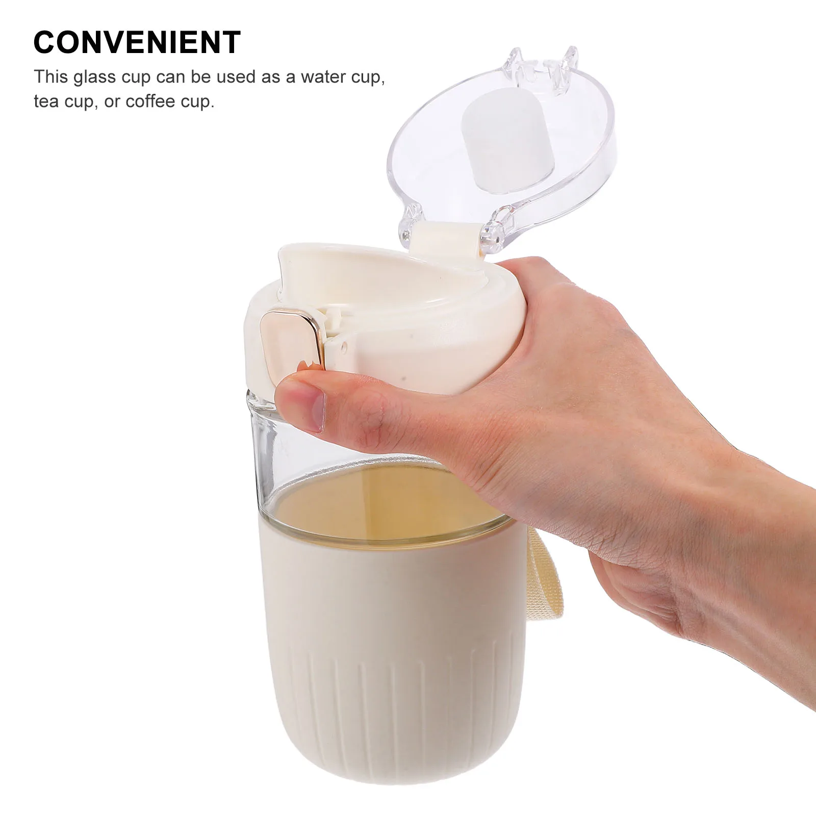 

Sturdy Glass Coffee Cup Tea Tumbler Lid Seal Cover Heat Resistant Sleeve Travel Outdoor Cold Brew Bottle Glass Cups Tea Coffee