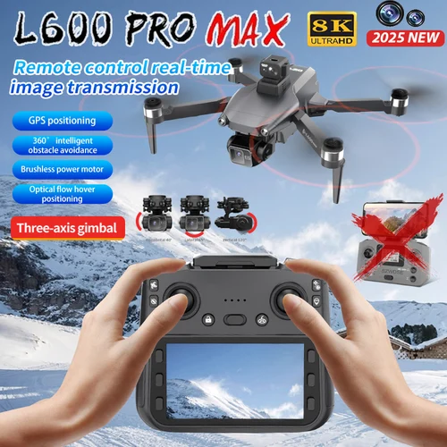 Imagen 2 del producto Dron profesional L600 PRO MAX GPS con pantalla de cámara HD de 8K, cardán remoto de 3 ejes para evitar obstáculos, cuadricóptero RC sin escobillas FPV