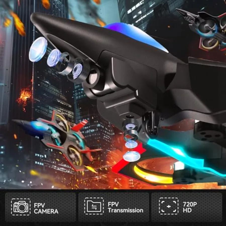 Brushless RC Plane with Camera for outdoor flying, carbon fiber body, red-black color, stable 6-axis gyro control and 360 flip