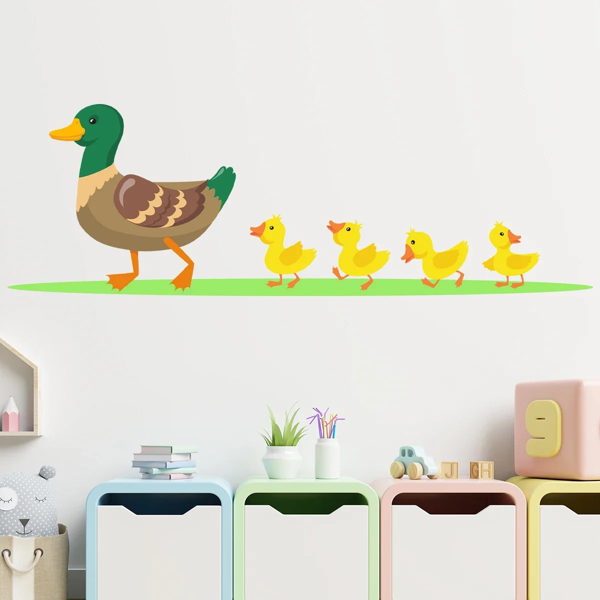 1Pc Cartoon Ducklings Follow Mother Duck Wall Stickers for Kids Baby Room Decor for Children\'s Home Decoration Wall Decals