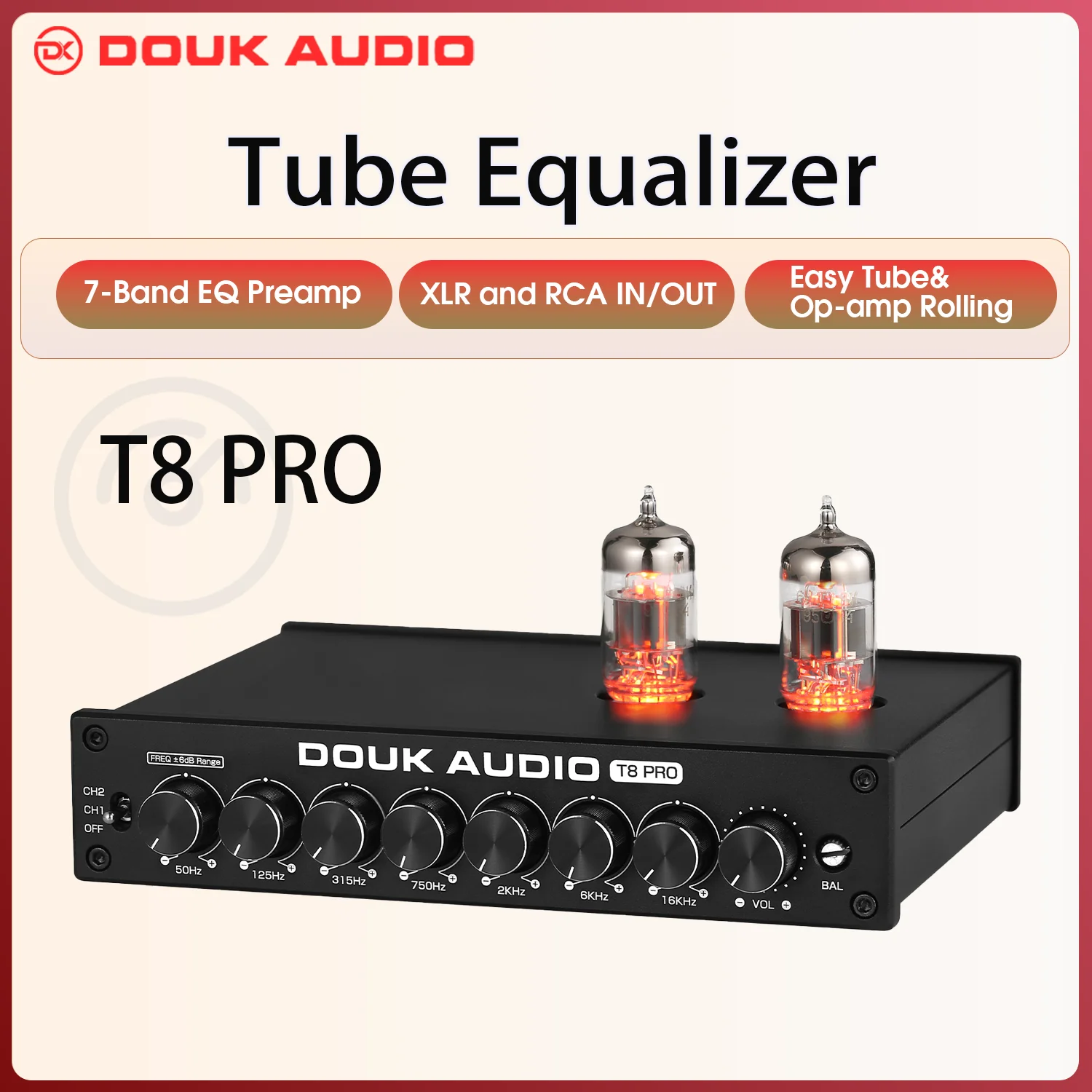 Douk Audio HiFi Valve Tube Stereo Balanced XLR/RCA Preamp 7-band EQ Equalizer Home Desk Headphone Amp