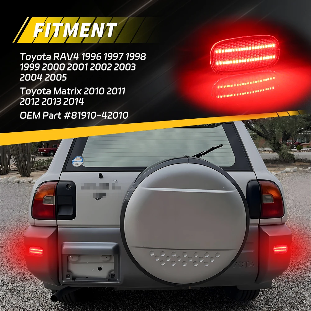 2Pcs Rear Daytime Running Light Tail Light Brake Light Reflector Light Red LED For 1996-2005 Toyota RAV4 2010-2014 Toyota Matrix