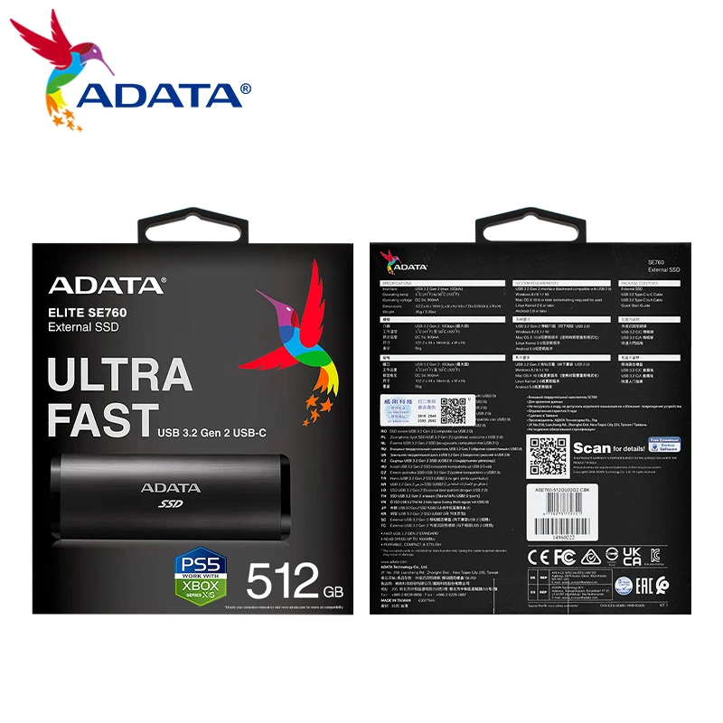 Imagem -06 - Adata-elite Se760 Ssd Externo para Desktop e Laptop 512gb Usb 3.2 Gen2 Tipo-c Pssd 1tb Velocidade de Leitura até 1000 mb s Tipo-c Novo