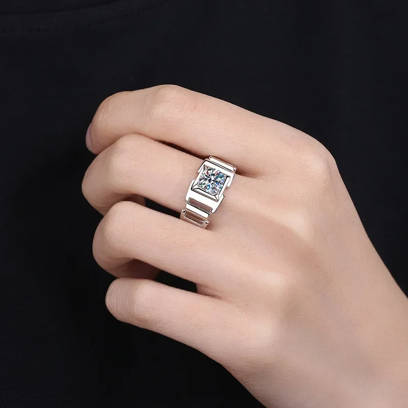Cincin Pernikahan pria, gaya baru Platinum PT950 VVS1 D warna berkilau 1CT Moissanite berlian desainer asli bersertifikat