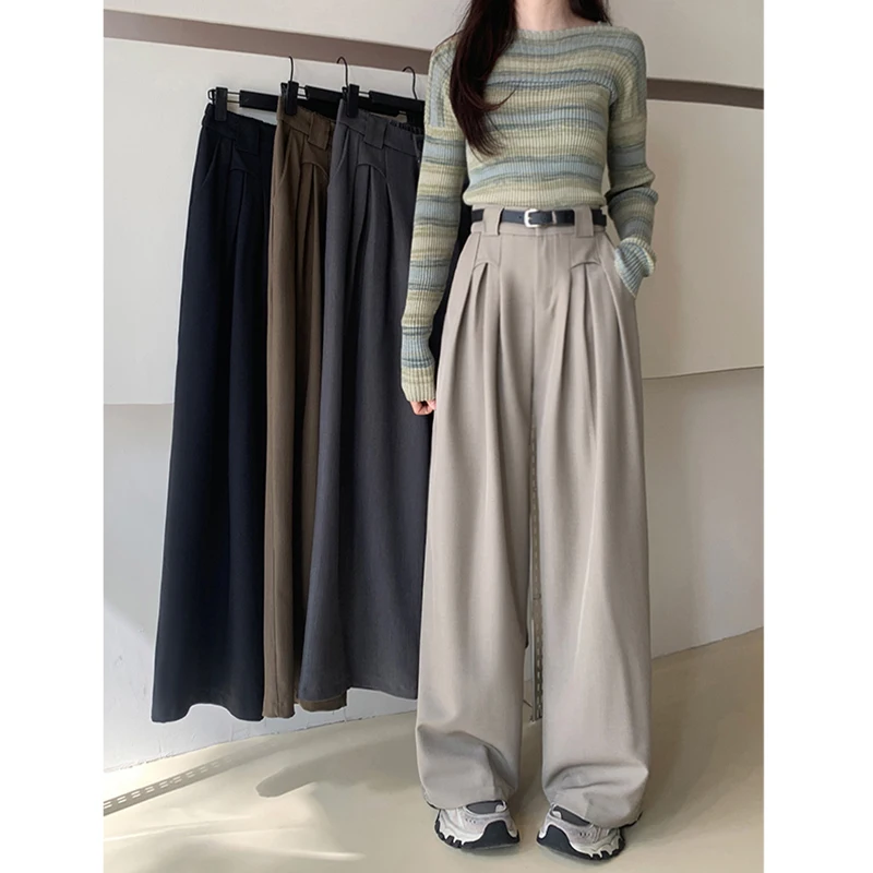 

2024 Loose Personalized Elastic Waist Suit Pants Casual Pants Women's Wide Leg Pants High Waist Drape Floor-Mopping Pa