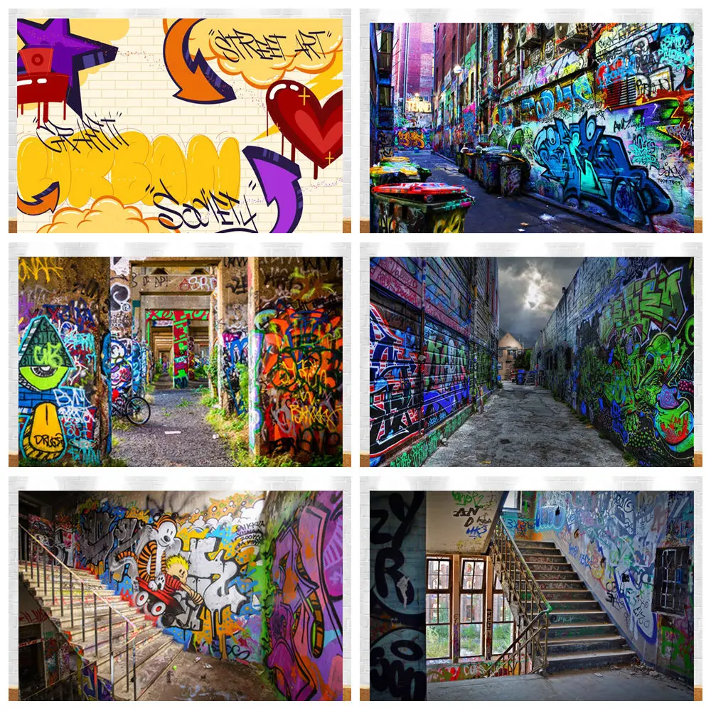 

Grunge Graffiti Brick Wall Photography Backdrop Tunnel Street Art Hip Hop Portrait Background Birthday Party Photo Studio Decor