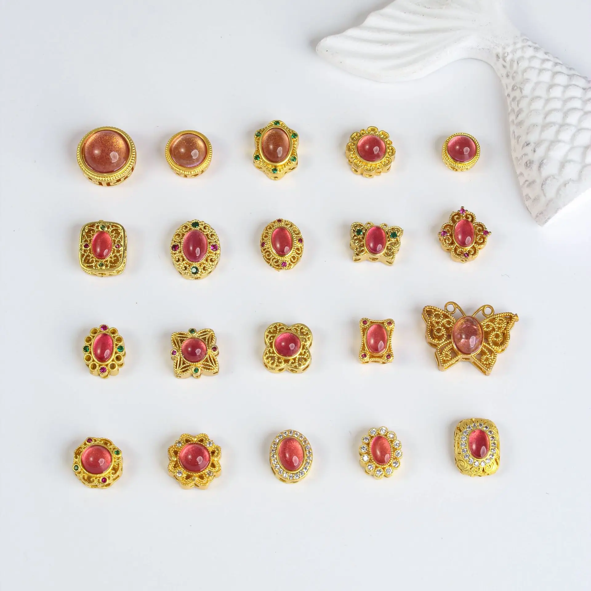 10 Pieces Copper Gold-plated Rhodonite Spacer Bead Accessories DIY Handmade Bracelet Necklace Jewelry Making Beads Wholesale