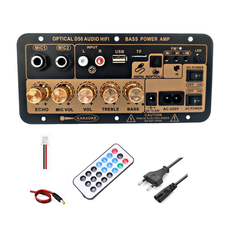 

Bluetooth Digital Amplifier Board with Optical Audio Input Karaoke Amplifier Home/Car Subwoofer Amplifier Board(EU Plug)