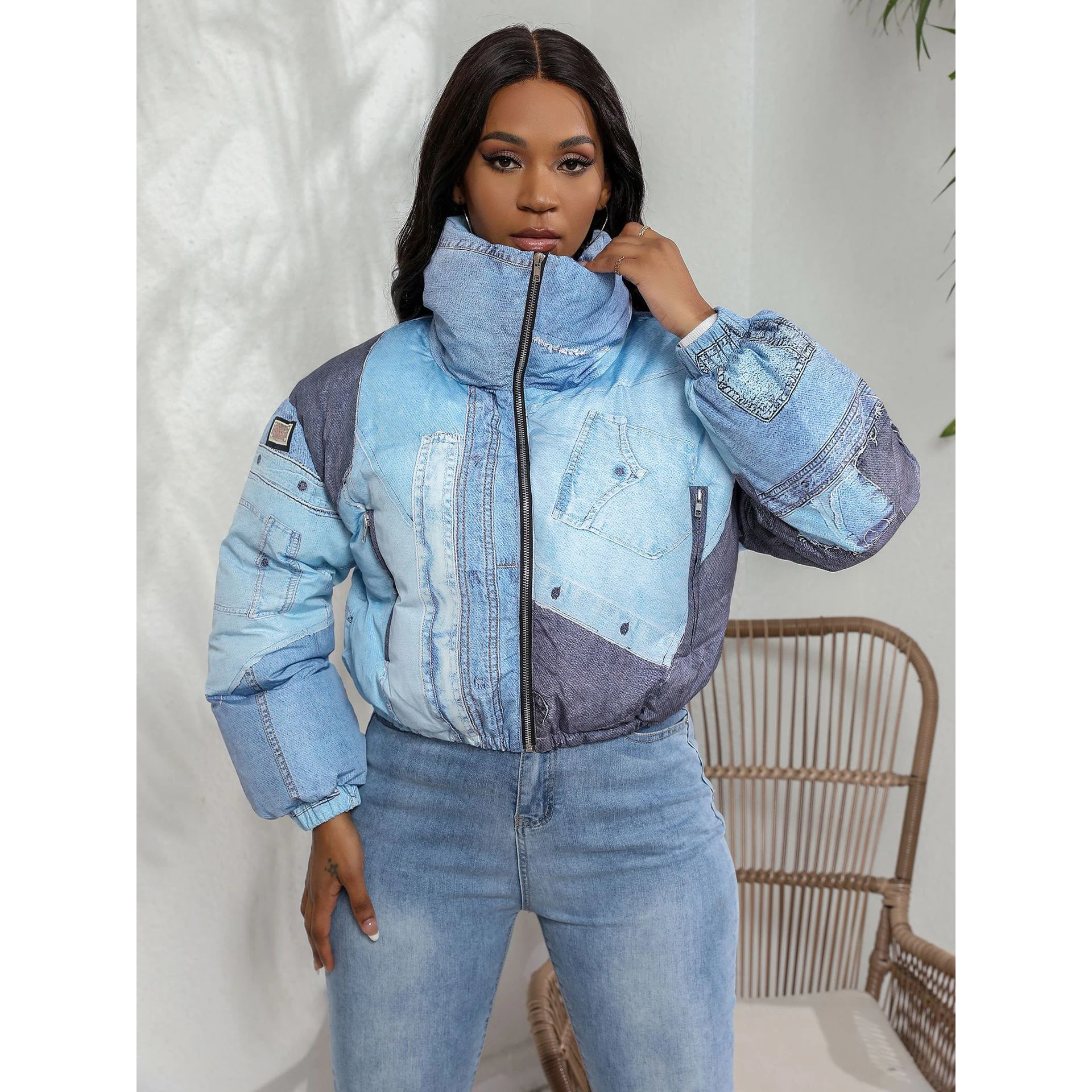 

Bubble Puffer Coats Crop Print Jacket Casual Thick Warm Down Cropped Coat 2023 Women Y2K Clothes Streetwear Winter Sexy Jakcets