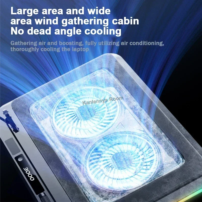 D17 5 Angle Adjustable Notebook Gaming Stand Cooler with RGB Colorful Light Heat Dissipation Bracket 15-21'' Laptop Cooling Pad