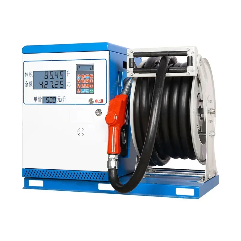 Vehicle-mounted large-flow reel integrated refueling machine 12V24V220V piston metering with one-key lock machine voltage