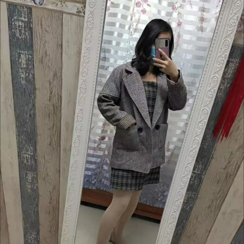 

Новая повседневная ветрозащитная куртка с свободным воротником и карманами для женщин, модное британское шерстяное пальто для женщин, осенние и зимние пальто