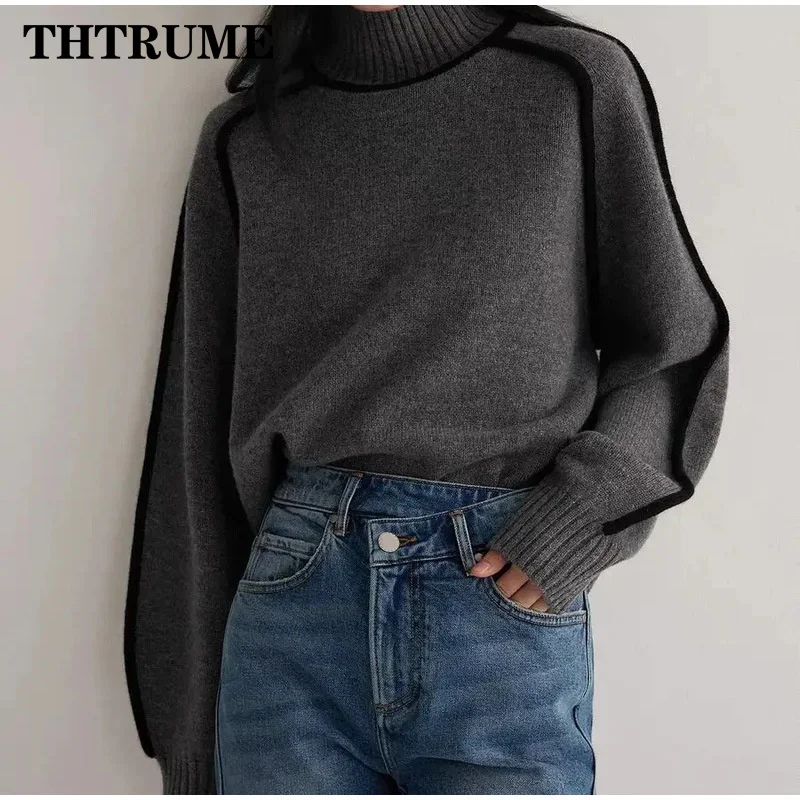 Autumn Winter Chic Sweater Fashion Korean Long Sleeve Turtleneck Elegant Warm Pullovers Casual Office Lady High Street Sweaters