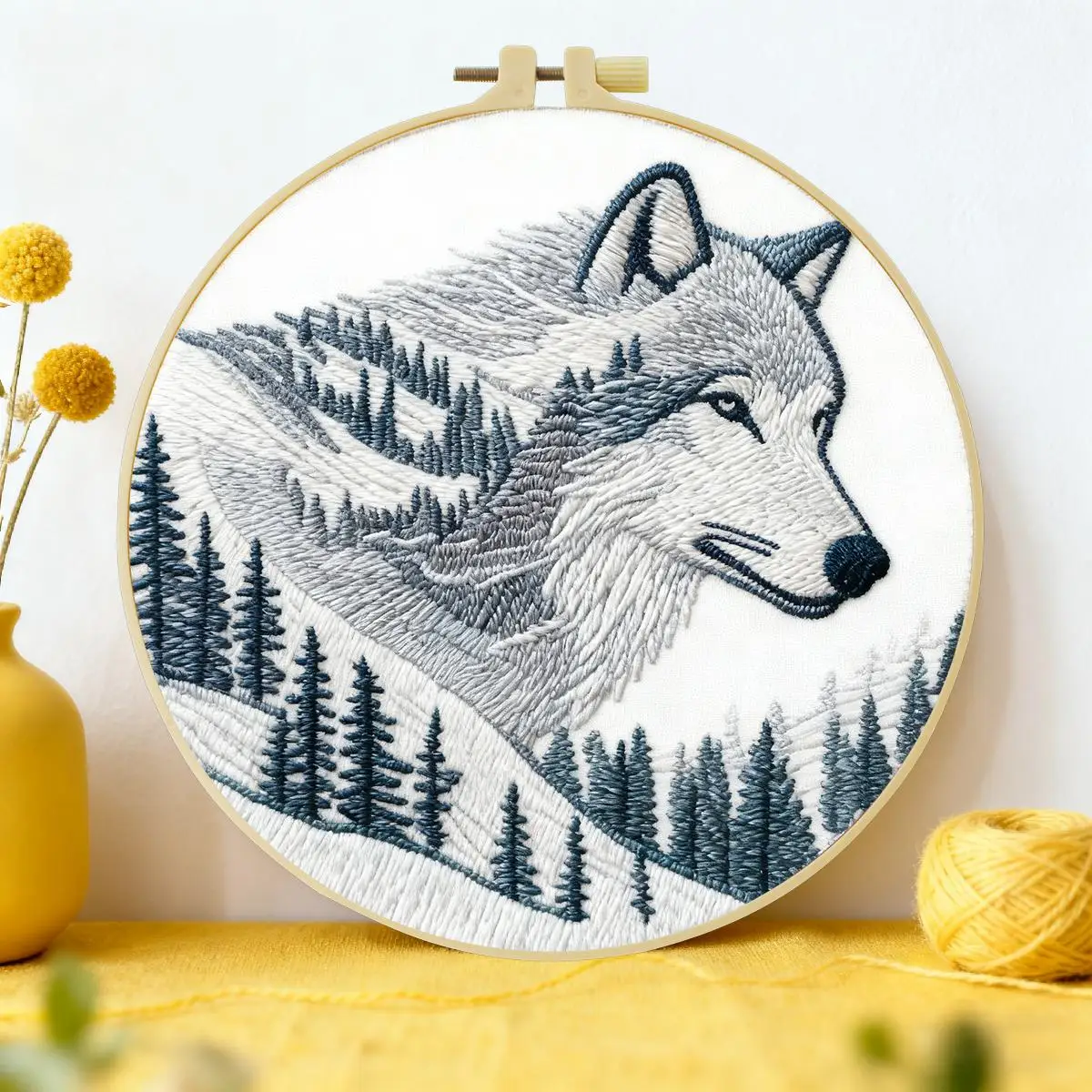 1 Stück 20X20CM/15X15CM 7,87/6,3 Zoll Tier - Wolf Stickerei Starter-Kit DIY-Kit DIY-Stickerei-Set Handarbeiten Nähkunst – Detail 2