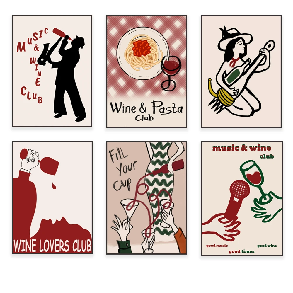 Cin Cin Wine Print, Music and Wine Illustration, Wine Poster, Alcohol Print, Cheers Print, Cheers Print, Bar Cart Wall Home Deco
