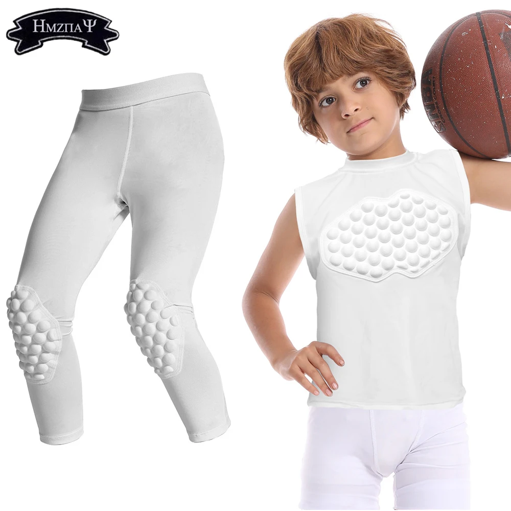 Children\'s Honeycomb Anti-Collision Suit Protective Chest Vest T-Shirt Tight Sports Basketball Knee Pads Anti Fall Pants