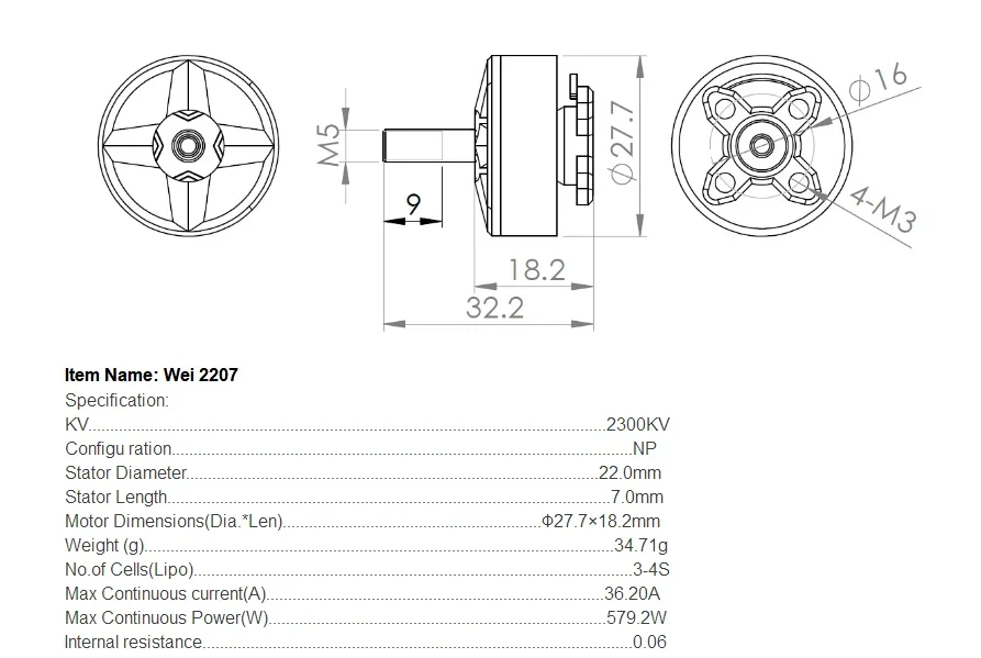 Dys samguk series Wei 2207 2300kv 2600kv 3-4s/1750kv 4-6s brushless motor for rc model multi copter spare part