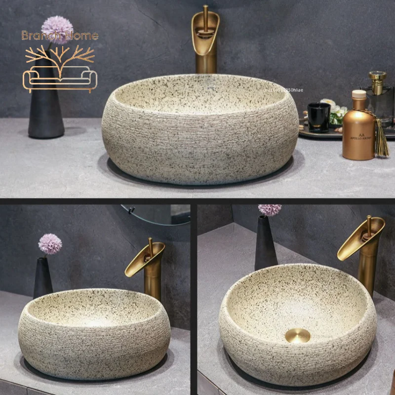 Vintage Art Ceramic Bathroom Sink Scratch Resistant Wear-resistant Easy Clean Washbasin Durable Household Bathroom Fixture