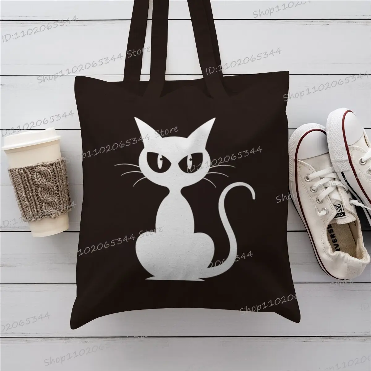 مضيئة نمط القط حمل حقيبة للنساء ايكو قابلة لإعادة الاستخدام حقائب كتف سعة كبيرة قماش عادية Harajuku التسوق المتسوق حقيبة يد