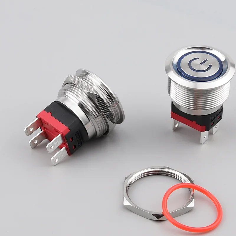 25mm 20A High Current 24V220V Metal Button Switch Self-locking Reset Start Waterproof Button Power Start Switch