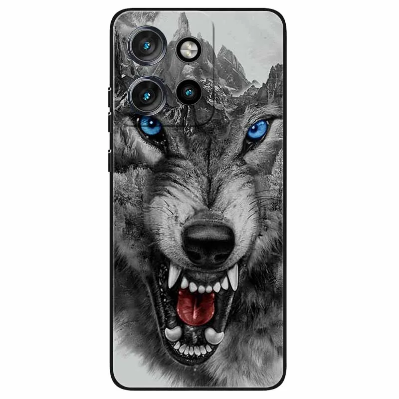 For Moto G75 5G Case 2024 New Black Silicon TPU Soft Back Cases for Motorola Moto G75 G 75 Phone Covers Animal Lion Space Print