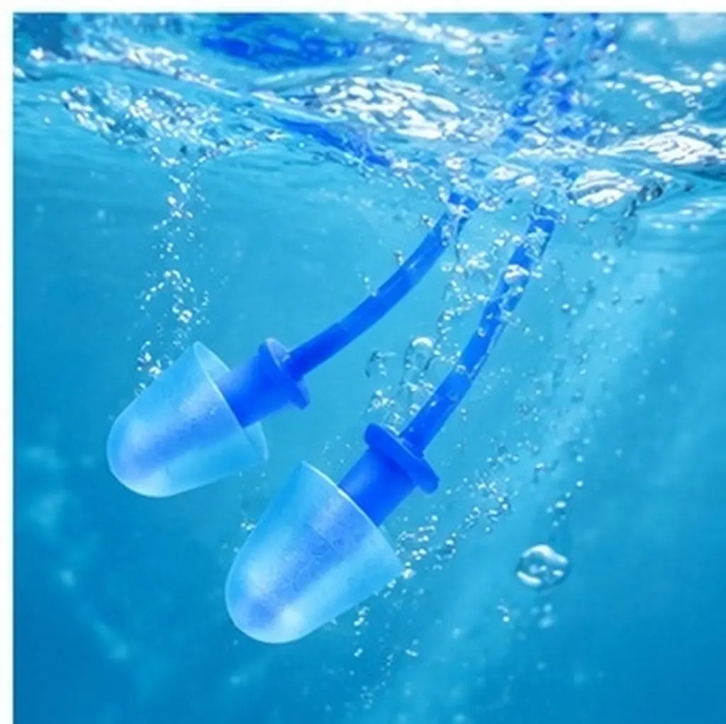 2Pair Waterproof Earplugs Silicone Swimming Ear Plugs Ergonomic Soft Molded Underwater Cord for Adults Blue